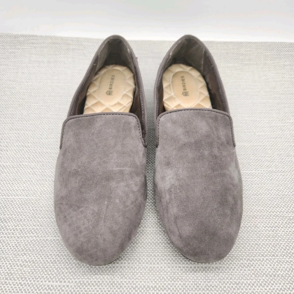 Birdies Size 8 Gray Leather  Suede Flats Loafer Slip On Women Comfort Shoes